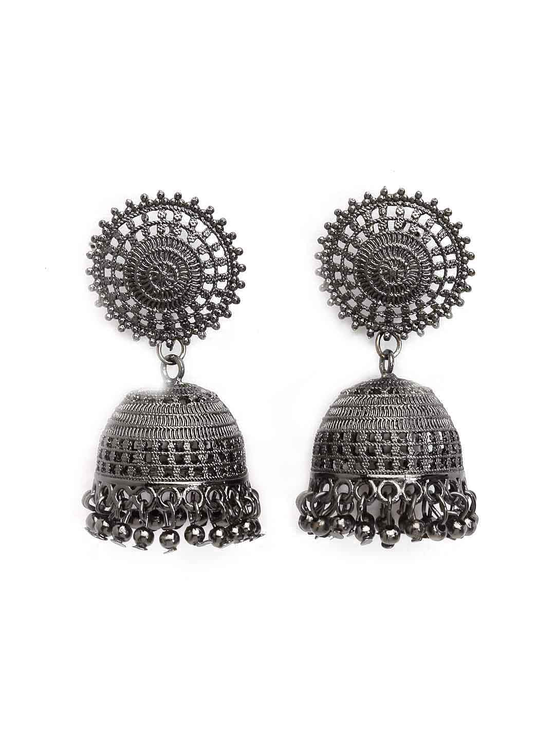 Yadeep India Metal Oxidised Silver Jhumka Earrings for Women & Girls –  yadeepjewels